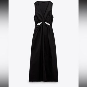 Zara Black Gabardine Cutout Midi Dress